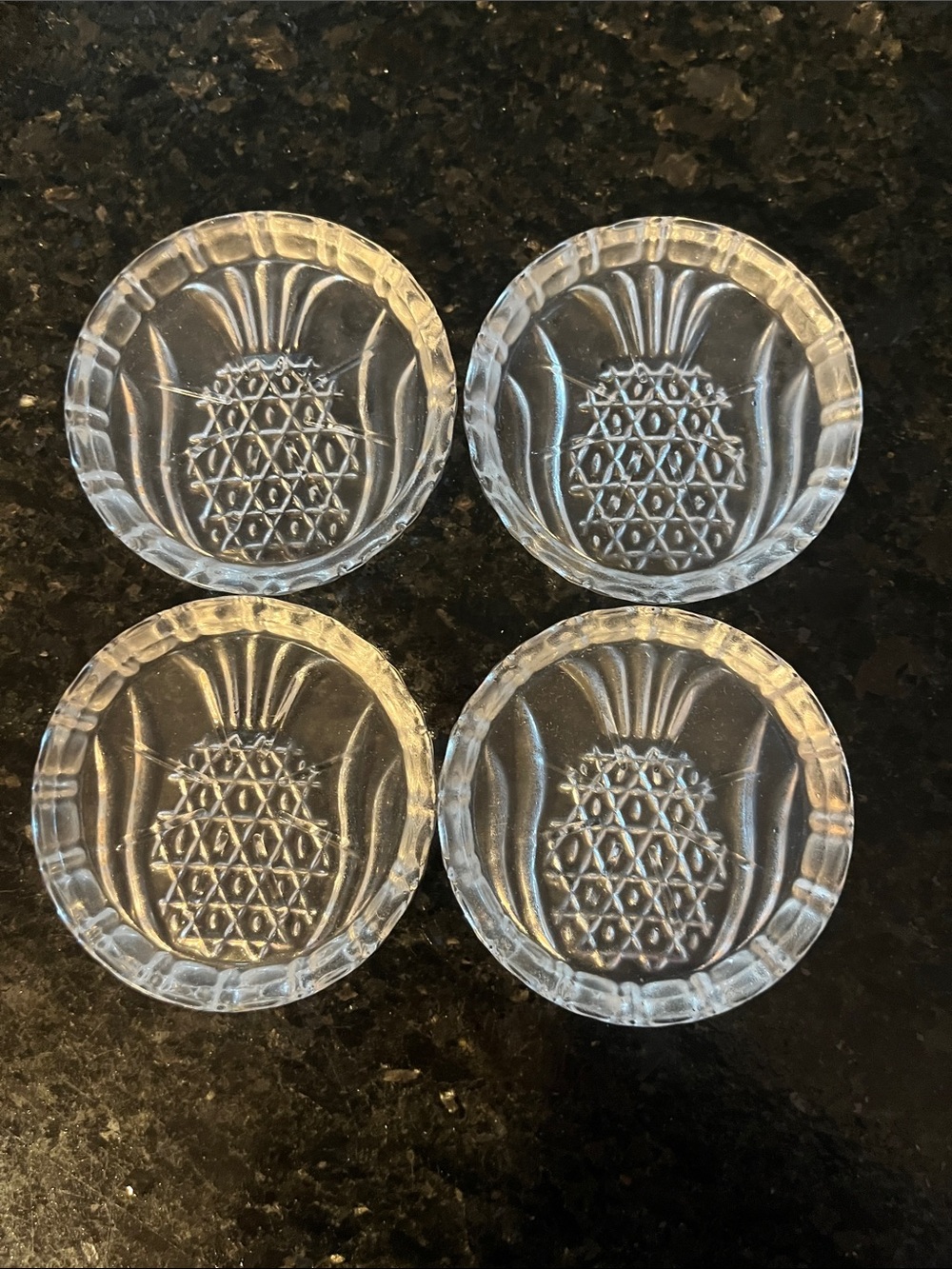 Clear Glass Pineapple Coasters - Set of 4